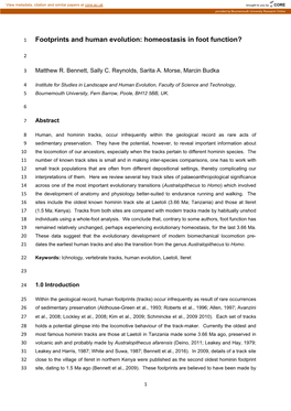 Footprints and Human Evolution: Homeostasis in Foot Function?