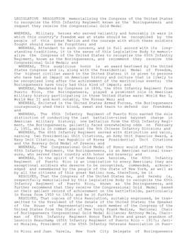 LEGISLATIVE RESOLUTION Memorializing the Congress of The