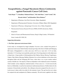 Fusaproliferin, a Fungal Mycotoxin Shows Cytotoxicity Against Pancreatic Cancer Cell Lines