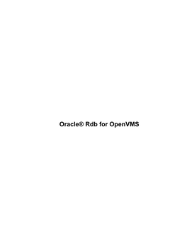 Oracle® Rdb for Openvms Oracle® Rdb for Openvms Table of Contents