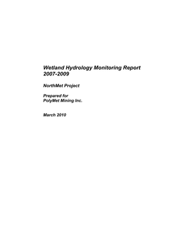 Wetland Hydrology Monitoring Report 2007-2009