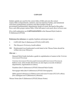 CAPS LIST Initials Capitals Are Used for the Correct Titles of Bills and Acts