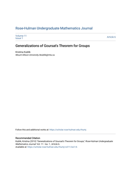 Generalizations of Goursat's Theorem for Groups