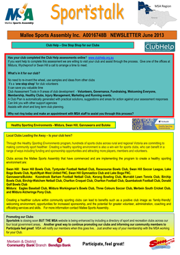 Mallee Sports Assembly Inc. A0016748B NEWSLETTER June 2013