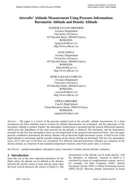 Barometric Altitude and Density Altitude