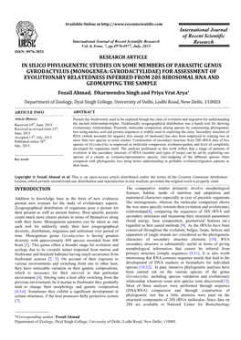 In Silico Phylogenetic Studies on Some Members Of