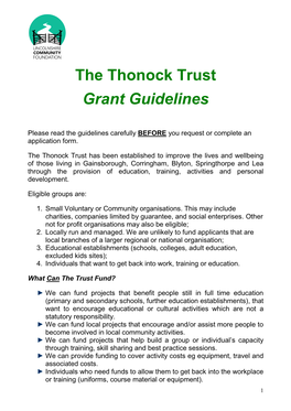 The Thonock Trust Grant Guidelines