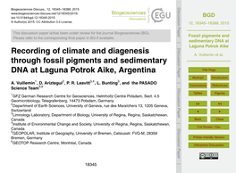 Fossil Pigments and Sedimentary DNA at Laguna Potrok Aike, Argentina Title Page Abstract Introduction A