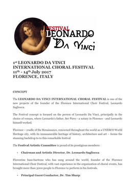 1St LEONARDO DA VINCI INTERNATIONAL CHORAL FESTIVAL 11Th - 14Th July 2017 FLORENCE, ITALY