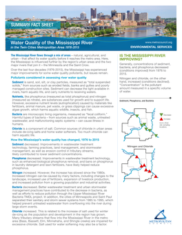 Water Quality of the Mississippi River in the Twin Cities Metropolitan Area 1976-2015 ENVIRONMENTAL SERVICES