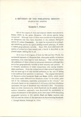 A REVISION of the PHILIPPINE TROGON Kenneth C. Parkes1