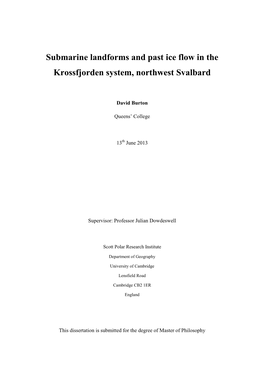 Submarine Landforms and Past Ice Flow in the Krossfjorden System, Northwest Svalbard