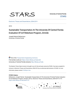 Sustainable Transportation at the University of Central Florida: Evaluation of Ucf Rideshare Program, Zimride