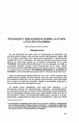 FECHADOS Y Bibllografia SOBRE LA ETAPA Lltica EN COLOMBIA *