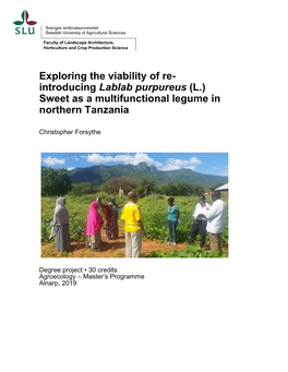 Introducing Lablab Purpureus (L.) Sweet As a Multifunctional Legume in Northern Tanzania