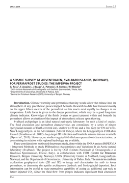 A Seismic Survey at Adventdalen, Svalbard Islands, (Norway), for Permafrost Studies: the IMPERVIA Project G