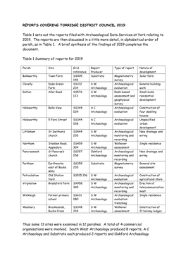 REPORTS COVERING TORRIDGE DISTRICT COUNCIL 2019 Table 1