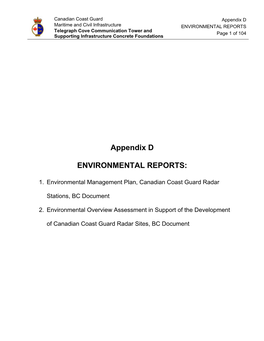 Appendix D ENVIRONMENTAL REPORTS