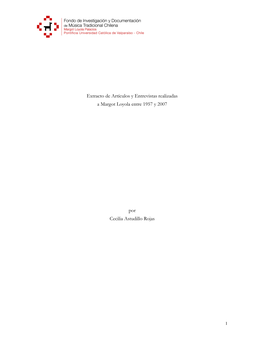 Extracto De Artículos Y Entrevistas Realizadas a Margot Loyola Entre 1957 Y 2007