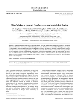 SCIENCE CHINA China's Lakes at Present: Number, Area and Spatial