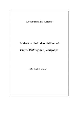 Preface to the Italian Edition of Frege: Philosophy of Language