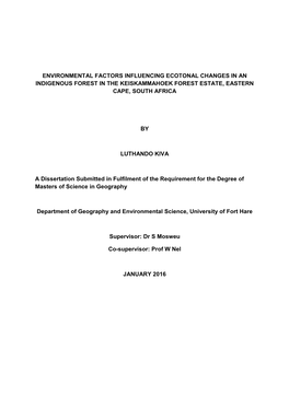 Environmental Factors Influencing Ecotonal Changes in an Indigenous Forest in the Keiskammahoek Forest Estate, Eastern Cape, South Africa