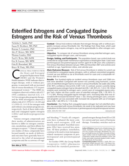 Esterified Estrogens and Conjugated Equine Estrogens and the Risk of Venous Thrombosis