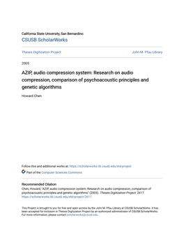 AZIP, Audio Compression System: Research on Audio Compression, Comparison of Psychoacoustic Principles and Genetic Algorithms