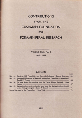 Contributions Cushman Foundation Foraminiferal Research