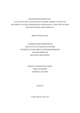 Cultivating the Antecedents of Barry Harris’ Concept of Movement As a Multidimensional Pedagogical Tool for Ontario Post-Secondary Jazz Curricula