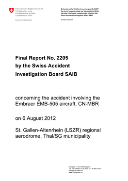 Final Report No. 2205 by the Swiss Accident Investigation Board SAIB