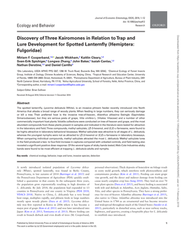 Discovery of Three Kairomones in Relation to Trap and Lure Development for Spotted Lanternfly (Hemiptera: Fulgoridae)