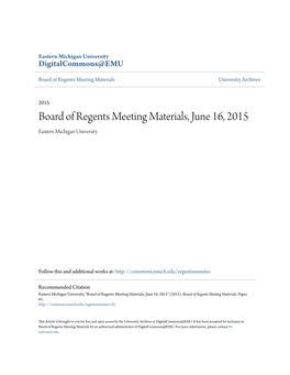 Board of Regents Meeting Materials, June 16, 2015 Eastern Michigan University