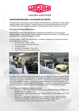 Jaguar Heritage News – July/August 2013 Report