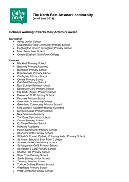 The North East Artsmark Community (As of June 2019)