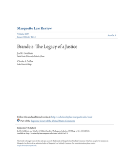 Brandeis: the Legacy of a Justice Joel K