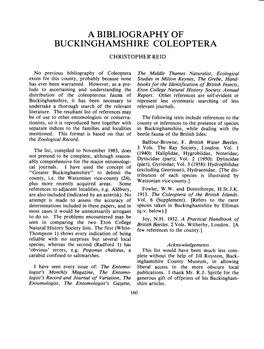 A Bibliography of Buckinghamshire Coleoptera