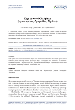 Keys to World Charipinae (Hymenoptera, Cynipoidea, Figitidae)