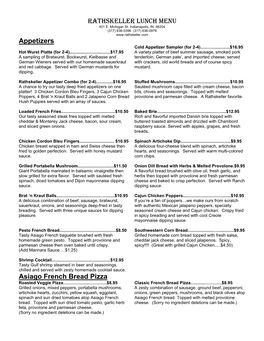 RATHSKELLER LUNCH MENU Appetizers Asiago French Bread