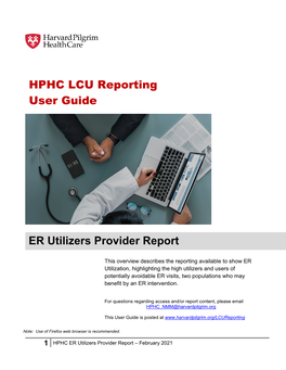 HPHC LCU Reporting User Guide ER Utilizers Provider Report