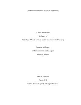 The Presence and Impact of Loss in Stepfamilies a Thesis Presented To