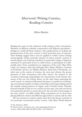 Afterword: Writing Coteries, Reading Coteries