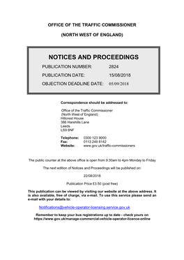 Notices and Proceedings for the North West of England