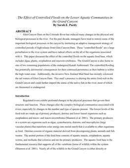 The Effect of Controlled Floods on the Lower Aquatic Communities in the Grand Canyon by Sarah E