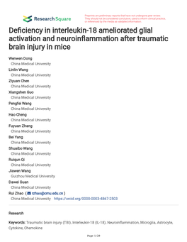 Deficiency in Interleukin-18 Ameliorated Glial Activation And