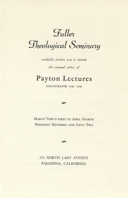 1952 Payton Lectures: Old Testament Introduction