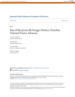 Bats of the Jessieville Ranger District, Ouachita National Forest, Arkansas C