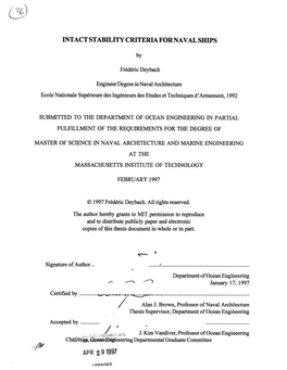 Intact Stability Criteria for Naval Ships Apr 2 9 1997