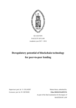 Deregulatory Potential of Blockchain Technology for Peer-To-Peer Lending