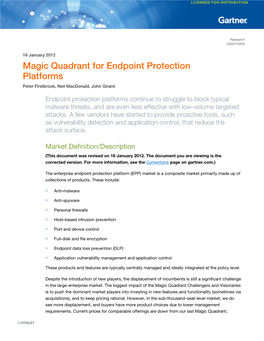 Gartner's Magic Quadrant for Endpoint Protection Platform 2012